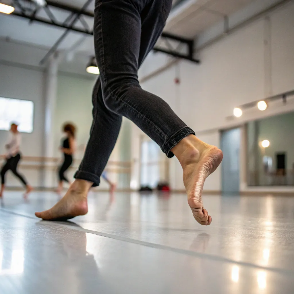 Dancing feet on a studio floor