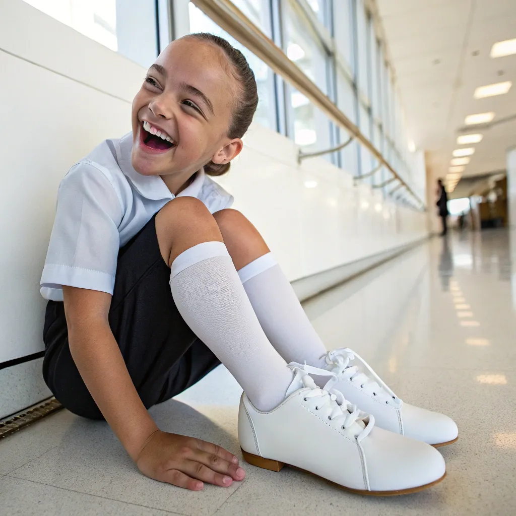 Happy student with dance shoes